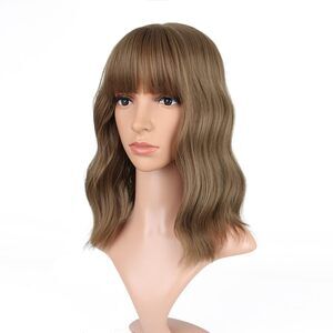 Women's Short Light Brown Wigs Curly Wavy Shoulder Length Pastel Bob